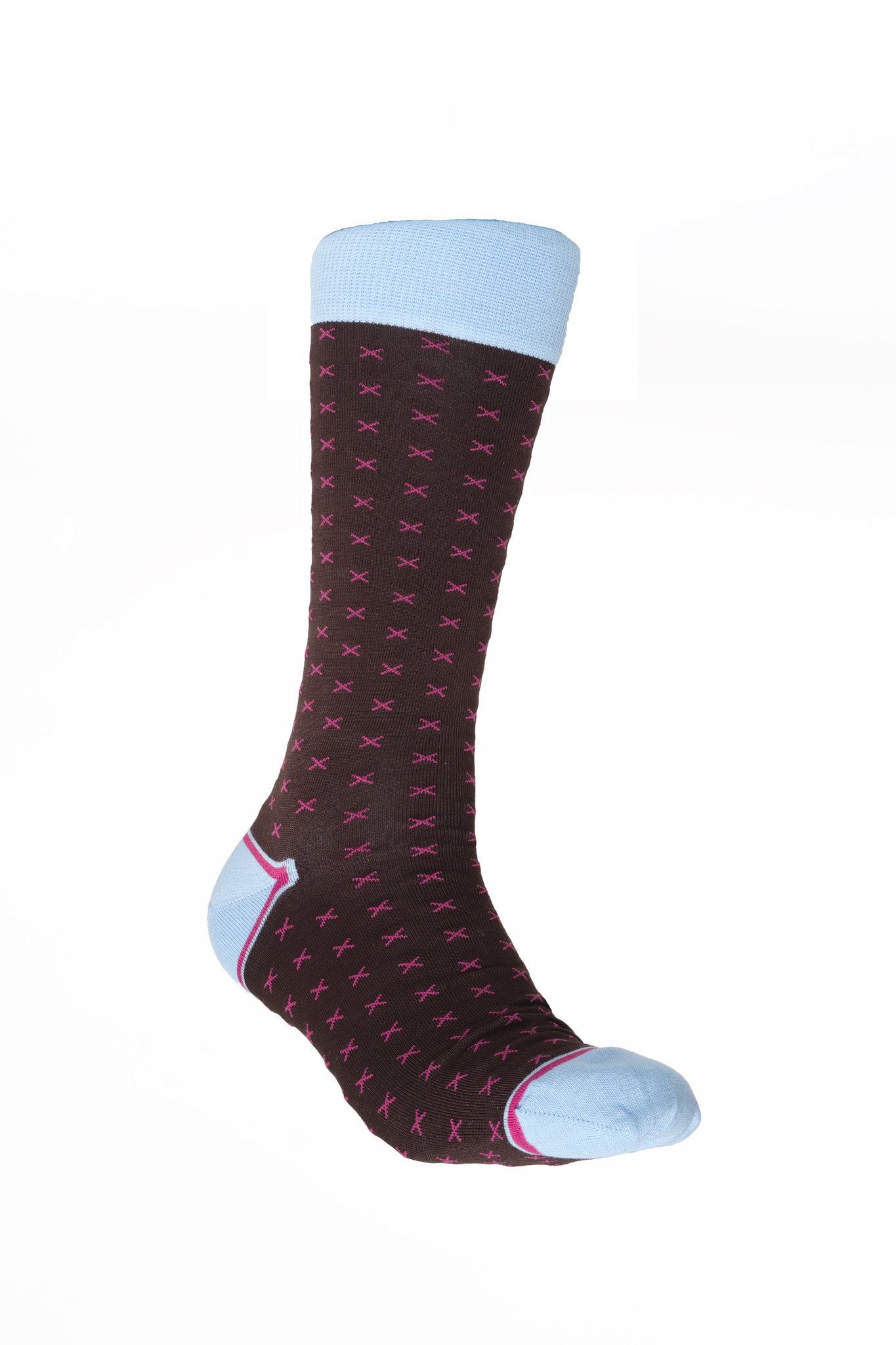 Giraffecool-Giraffe-Cool-Brand-Brown-Blue-And-Magenta-X-Cross-Mercerized-And-Brushed-Cotton-Fashion-Socks-Front