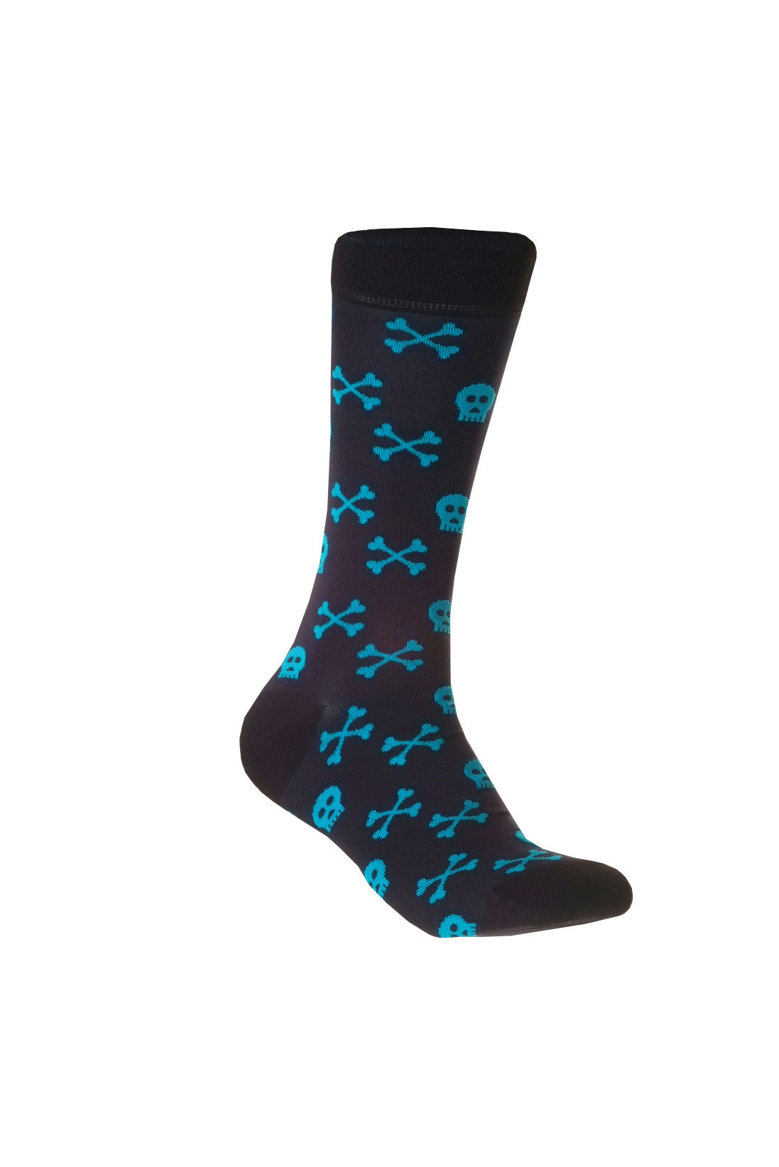 Giraffe Cool | Dark Blue And Light Blue Skulls And Bones Microfiber Socks Foot Front