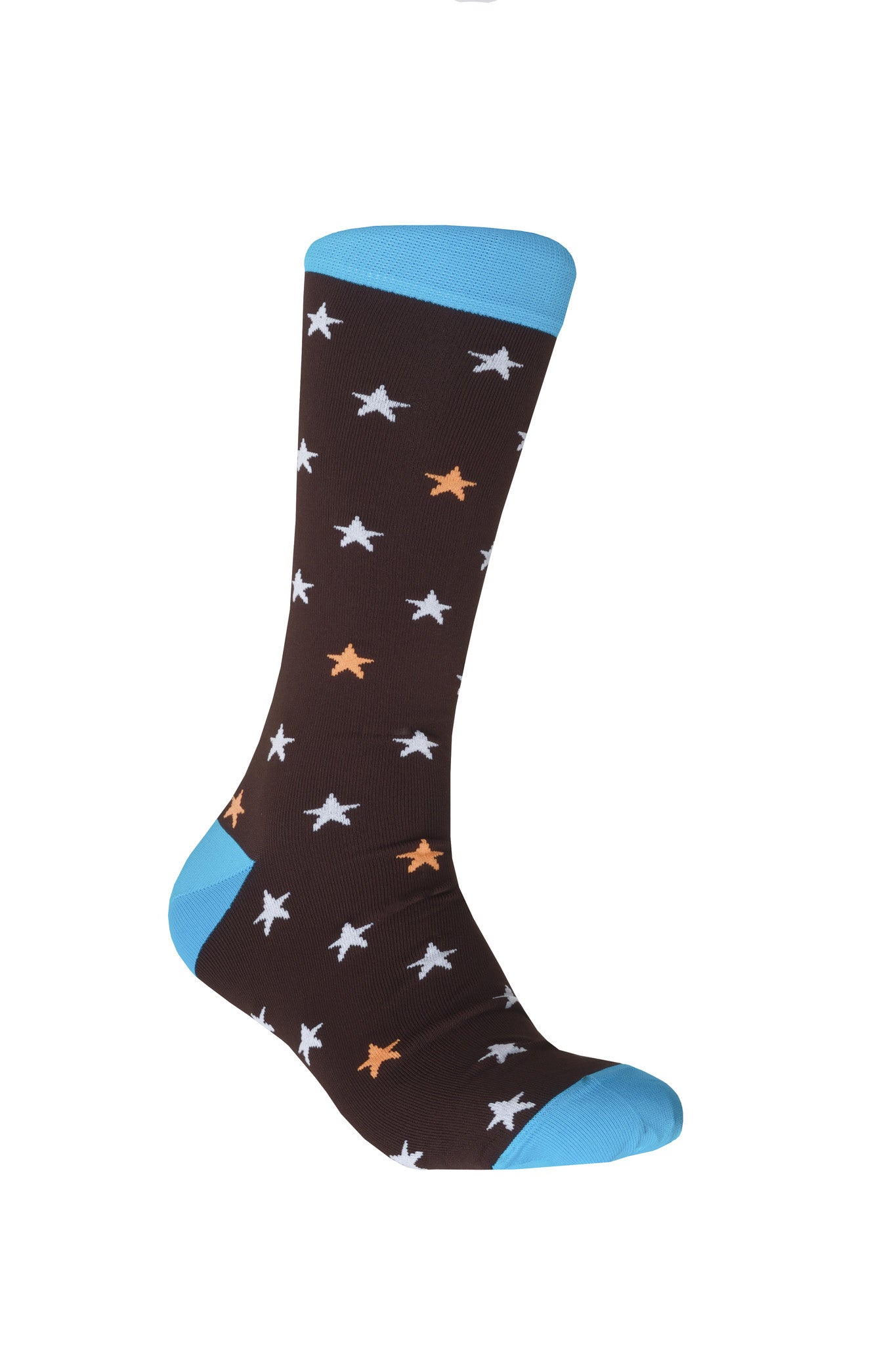 Giraffecool-Giraffe-Cool-Brand-Brown-Blue-And-White-Orange-Stars-Microfiber-Fashion-Socks-Front
