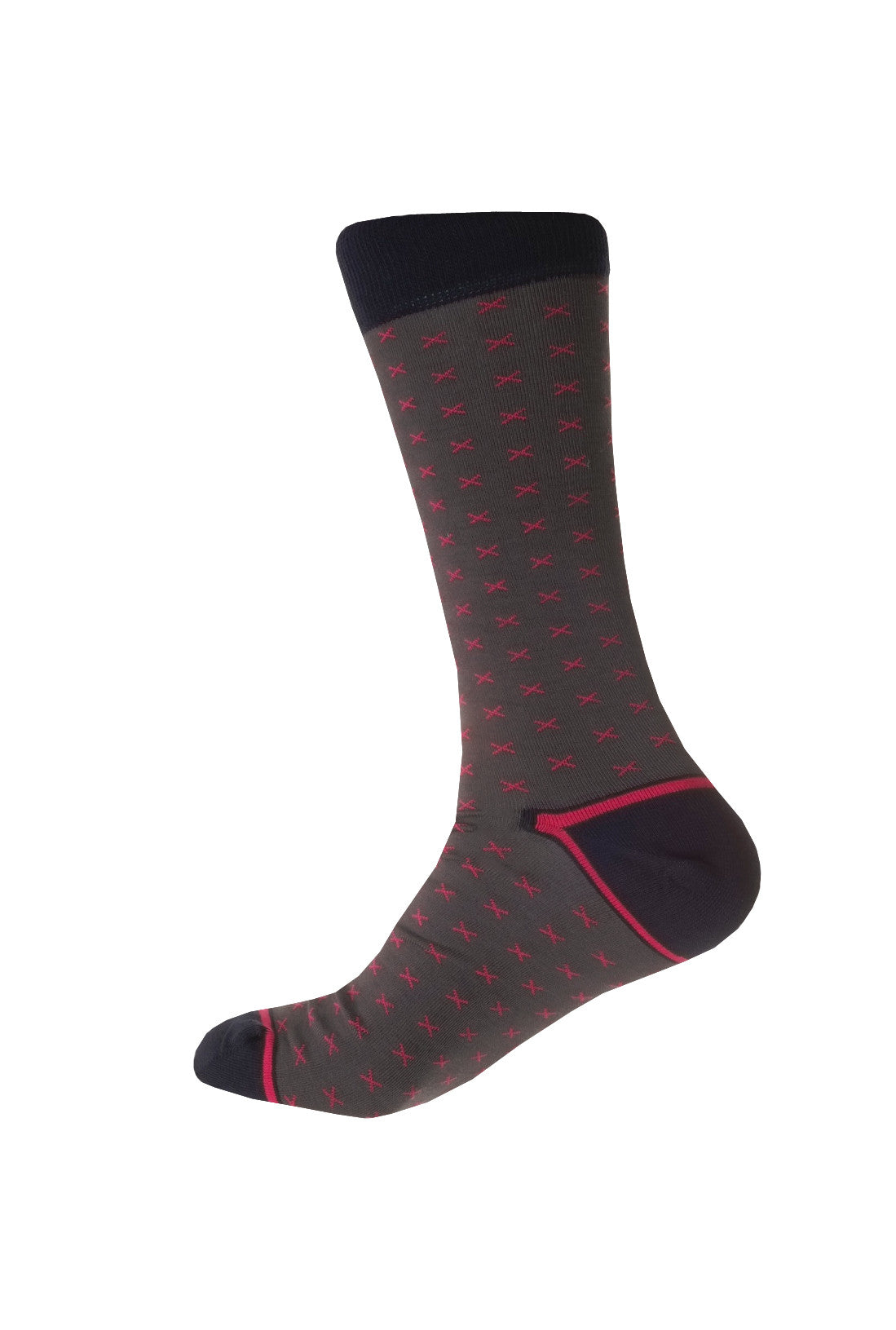 Giraffe Cool | Dark Grey and Fuchsia Cross Mercerized And Brushed Cotton Socks Foot Back