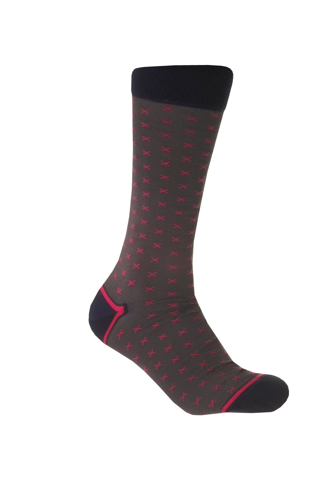 Giraffe Cool | Dark Grey and Fuchsia Cross Mercerized And Brushed Cotton Socks Foot Front