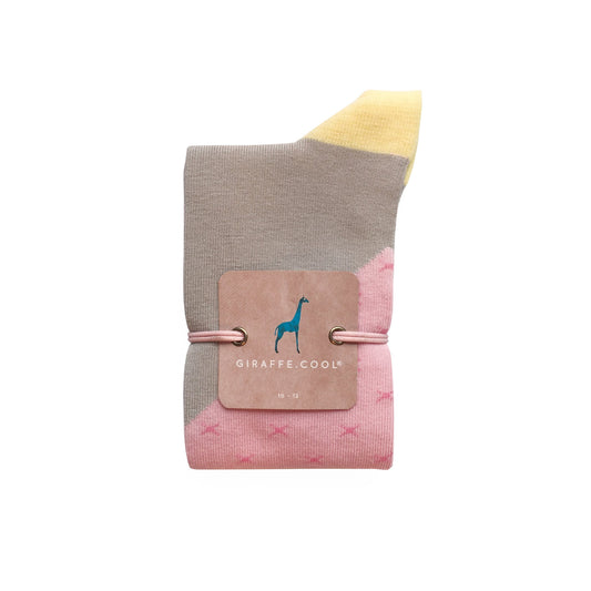 Giraffe Cool | Light Colours and Pink Cross Brushed Cotton Socks Closed