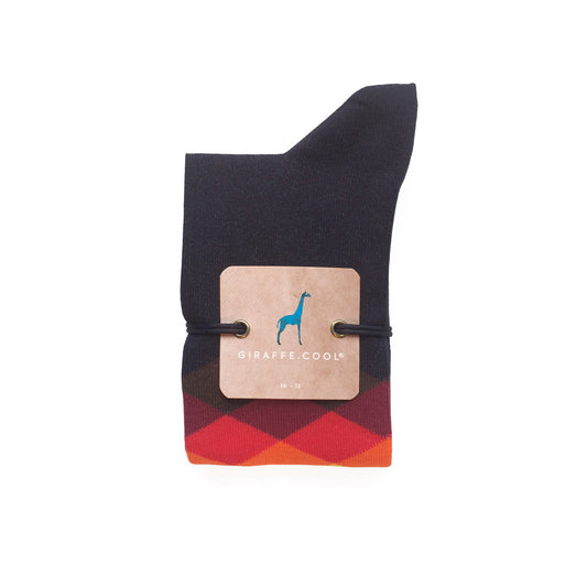 Giraffe Cool | Kaleidoscope Black Yellow Orange Brushed Cotton Socks Closed