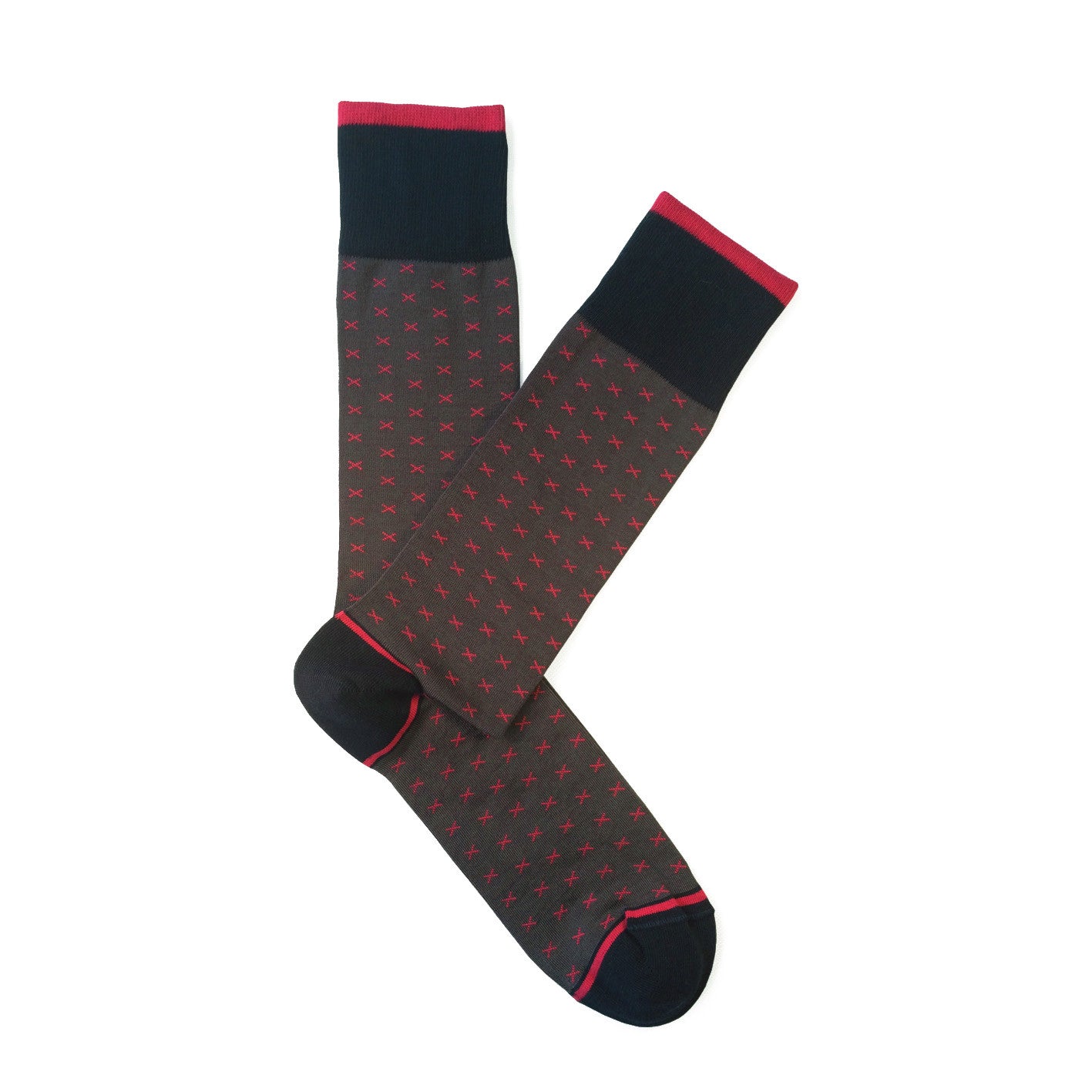 Giraffe Cool | Dark Grey and Fuchsia Cross Mercerized And Brushed Cotton Socks Open