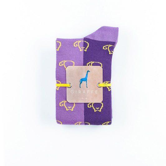 Giraffe Cool | Purple and Yellow Cats Brushed Cotton Socks Closed