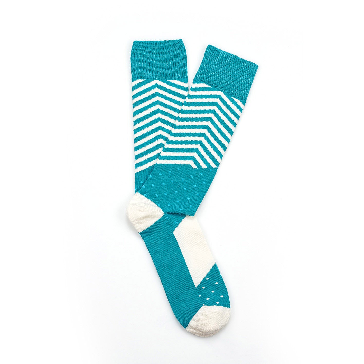 Giraffecool-Giraffe-Cool-Brand-Aquamarine-Blue-Dots-And-Diagonal-White-Stripes-Cotton-Fashion-Socks-Pair-Open