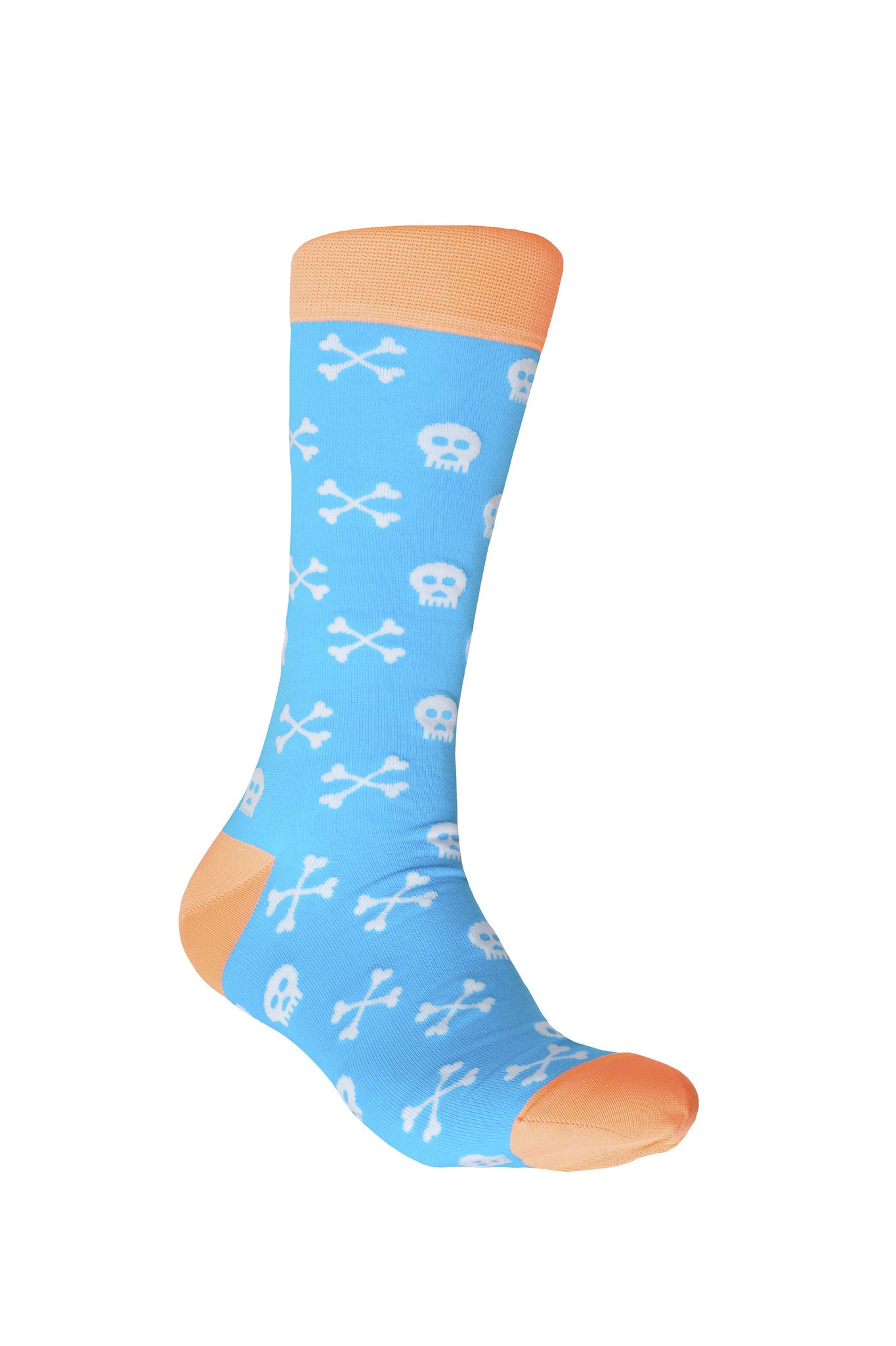Giraffecool-Giraffe-Cool-Brand-Blue-Orange-And-White-Skulls-And-Bones-Microfiber-Fashion-Socks-Front