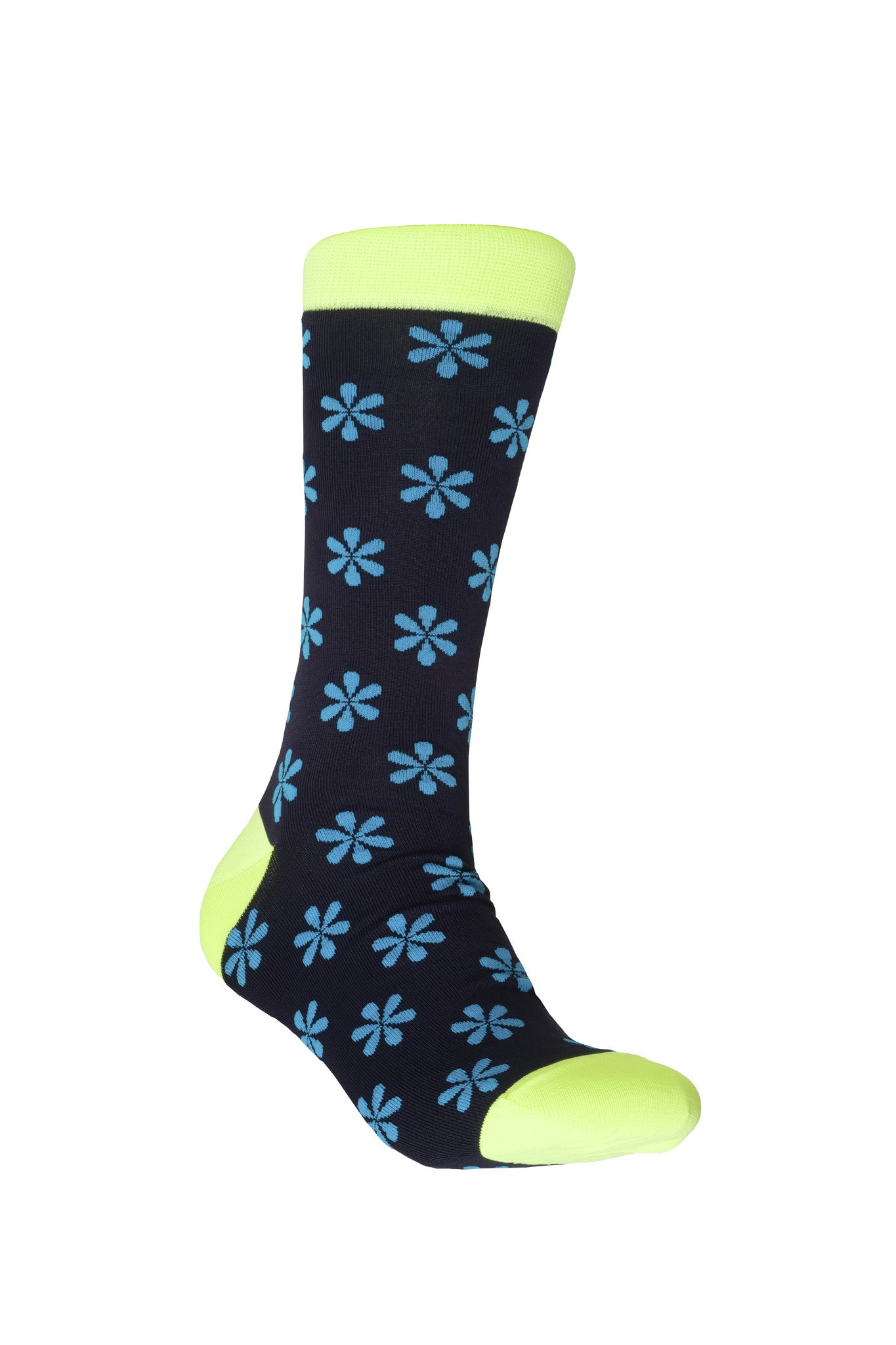 Giraffecool-Giraffe-Cool-DarkBlue-Yellow-Blue-Flowers-Microfiber-Fashion-Socks-Front
