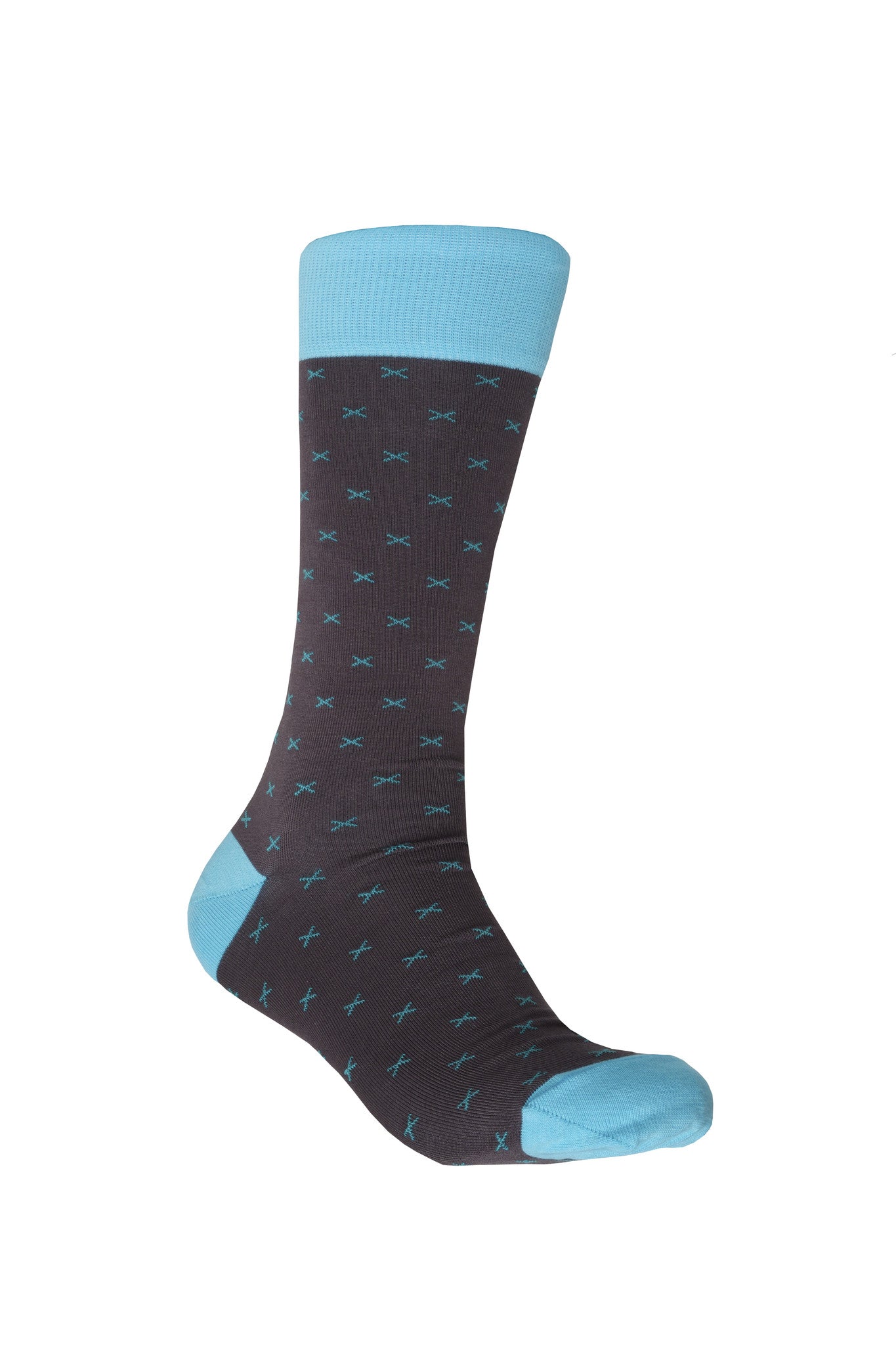 Giraffecool-Giraffe-Cool-Brand-Dark-Grey-And-Blue-X-Cross-Mercerized-And-Brushed-Cotton-Fashion-Socks-Front
