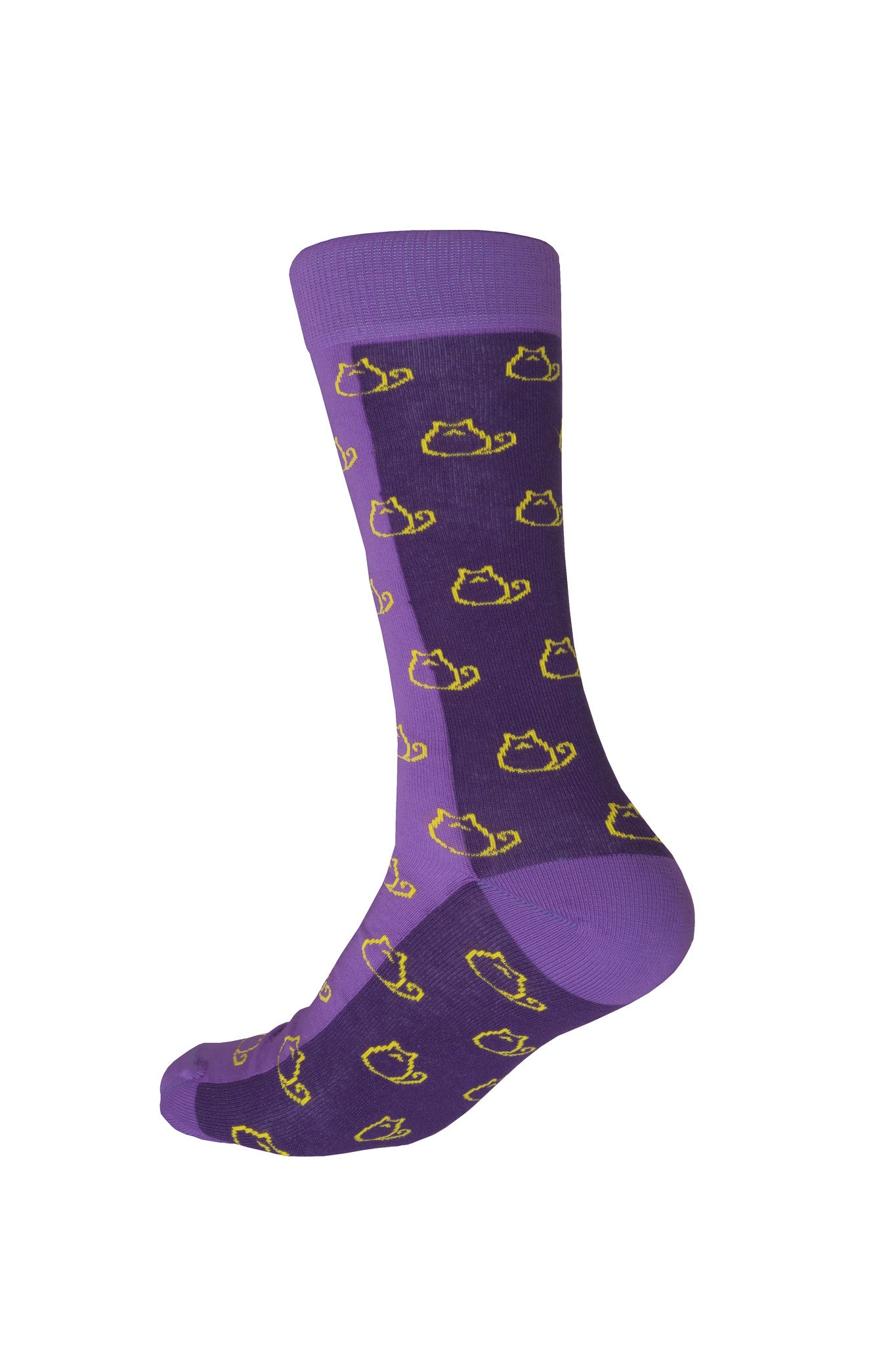 Giraffe Cool | Purple and Yellow Cats Brushed Cotton Socks Foot Back