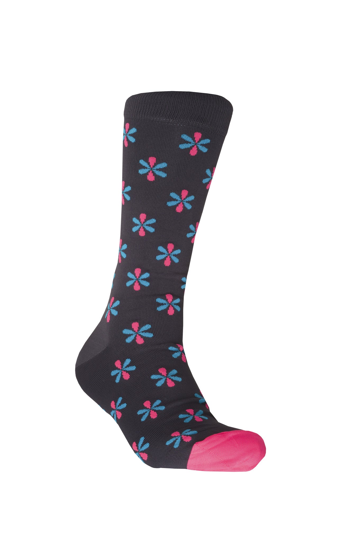 Giraffecool-Giraffe-Cool-Brand-Dark-Grey-Blue-And-Pink-Flowers-Microfiber-Fashion-Socks-Front