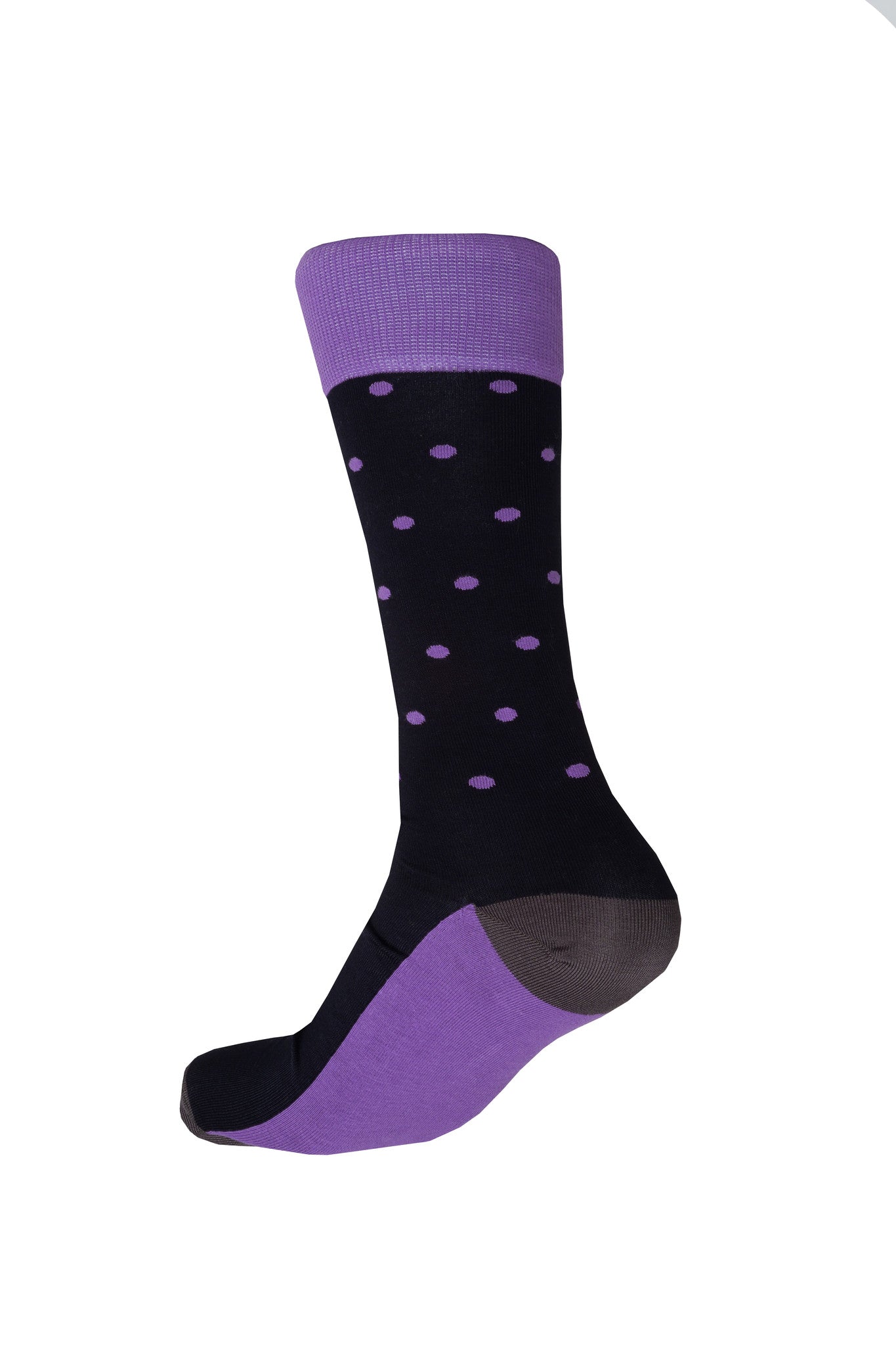 Giraffe Cool | Black and Purple Dots Mercerized Cotton Socks Foot Back