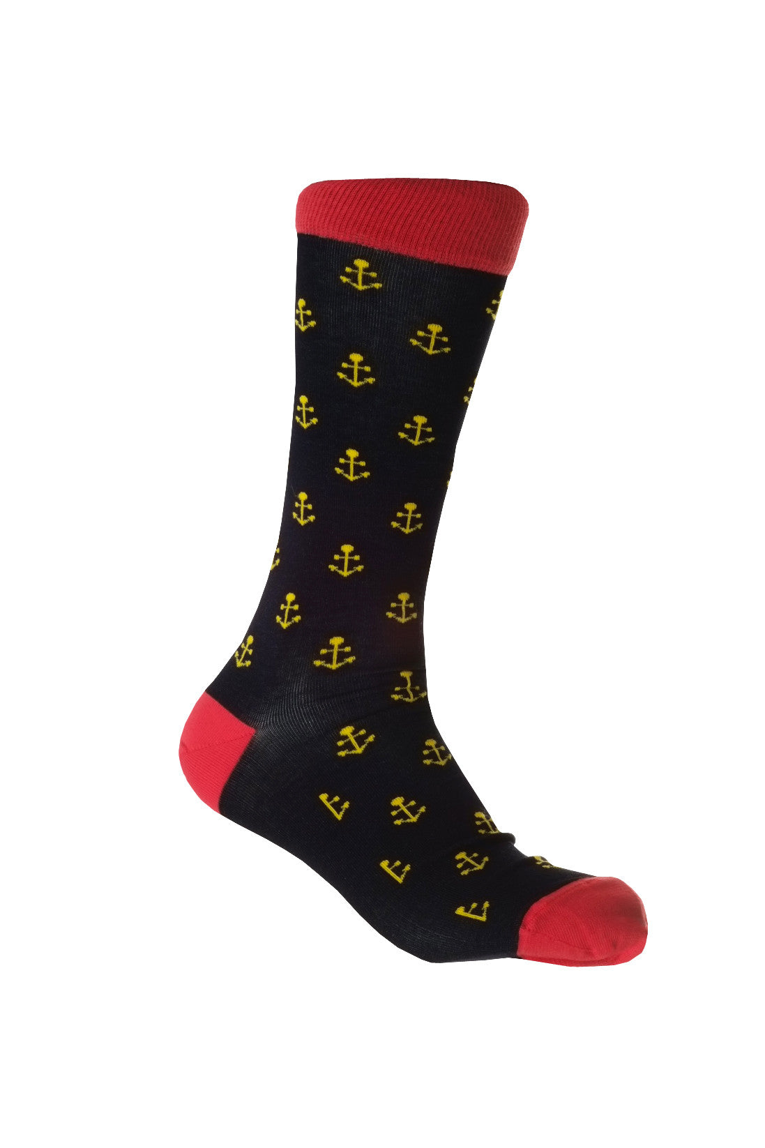 Giraffe Cool | Dark Blue Red And Yellow Anchors Mercerized And Brushed Cotton Socks Foot Front