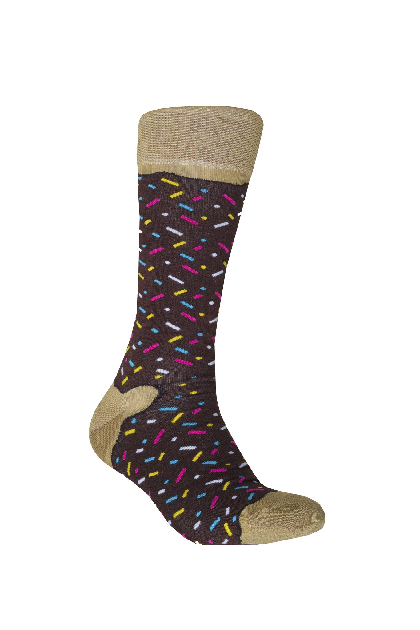 giraffecool-giraffe-cool-brand-chocolate-donut-brown-light-cream-and-colour-sparkles-Mercerized-And-Brushed-Cotton-Fashion-Socks-Front