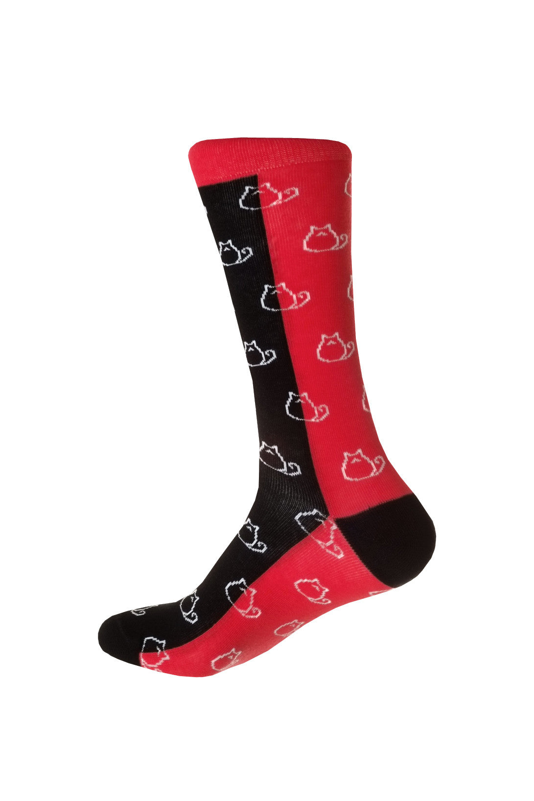 Giraffe Cool | Black Red and White Cats Brushed Cotton Socks Foot Back