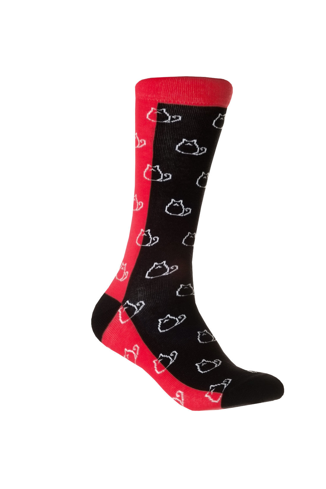 Giraffe Cool | Black Red and White Cats Brushed Cotton Socks Foot Front