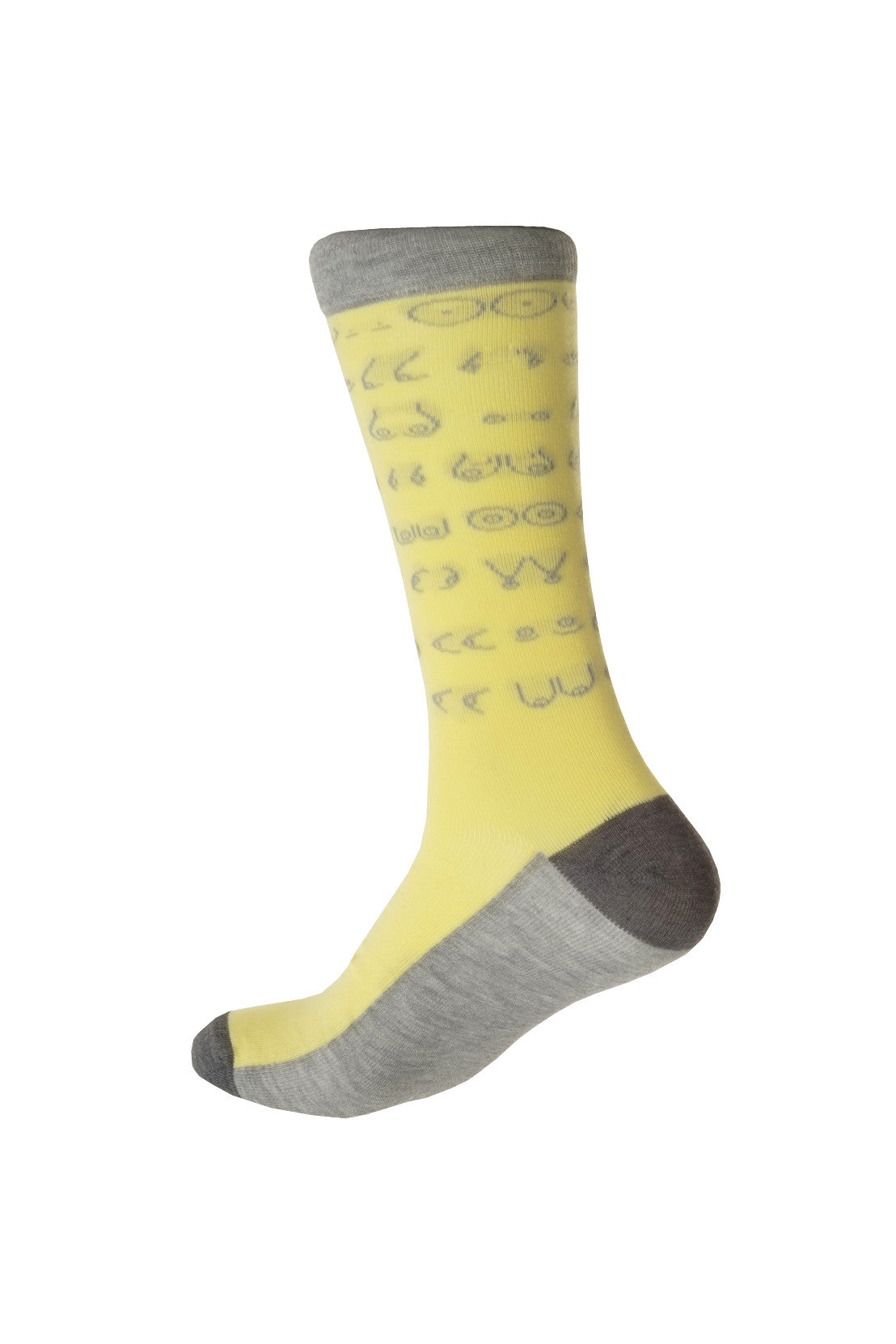 Giraffe Cool | Happy Boobies Yellow And Grey Brushed Cotton Socks Foot Back