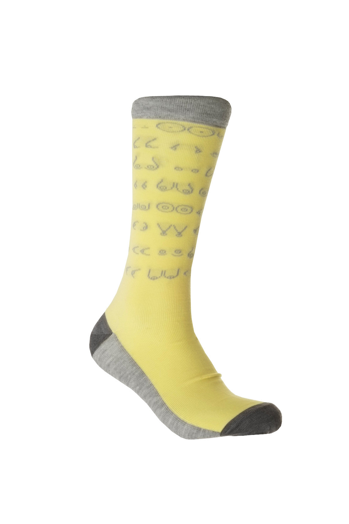 Giraffe Cool | Happy Boobies Yellow And Grey Brushed Cotton Socks Foot Front
