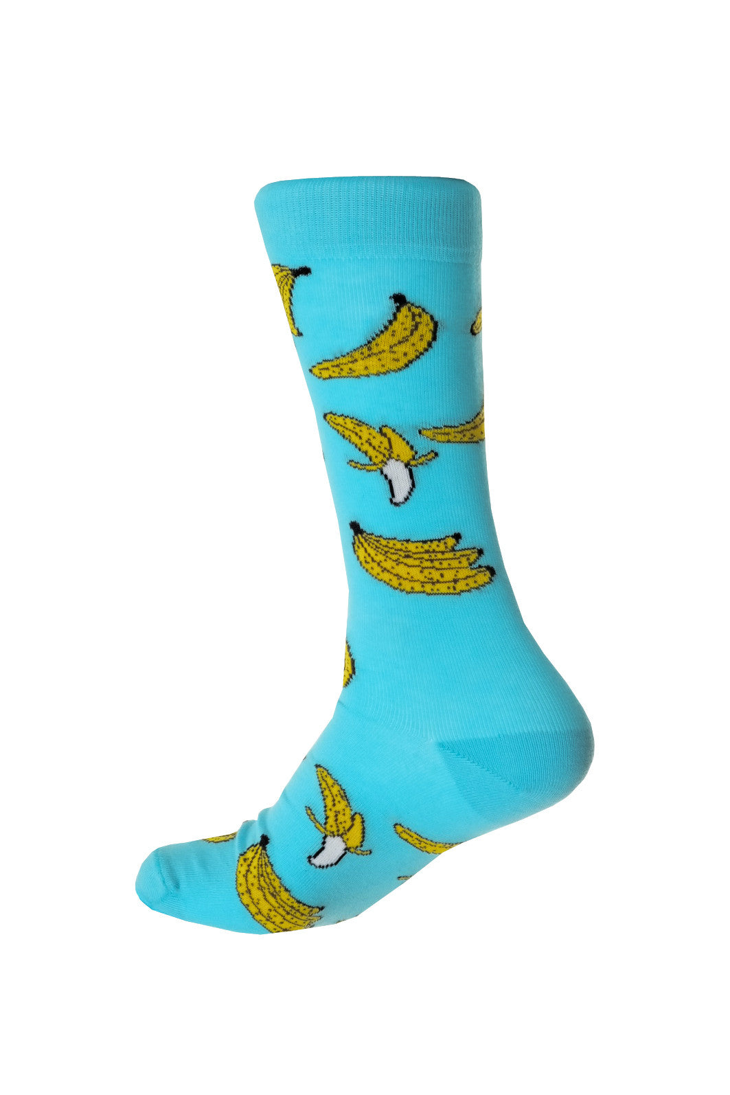 Giraffe Cool | Blue Yellow Bananas Brushed Cotton Socks Foot Back