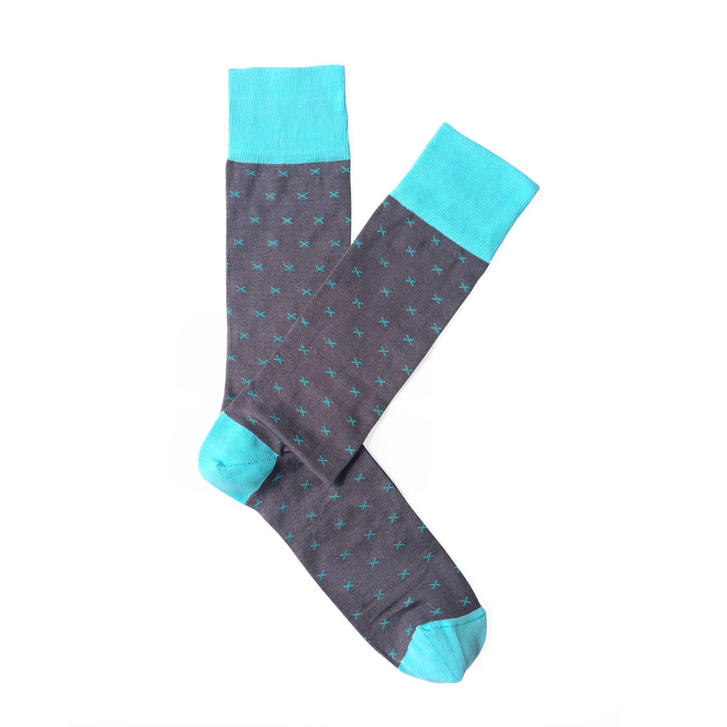Giraffe Cool | Dark Grey and Blue Cross Mercerized And Brushed Cotton Socks Open