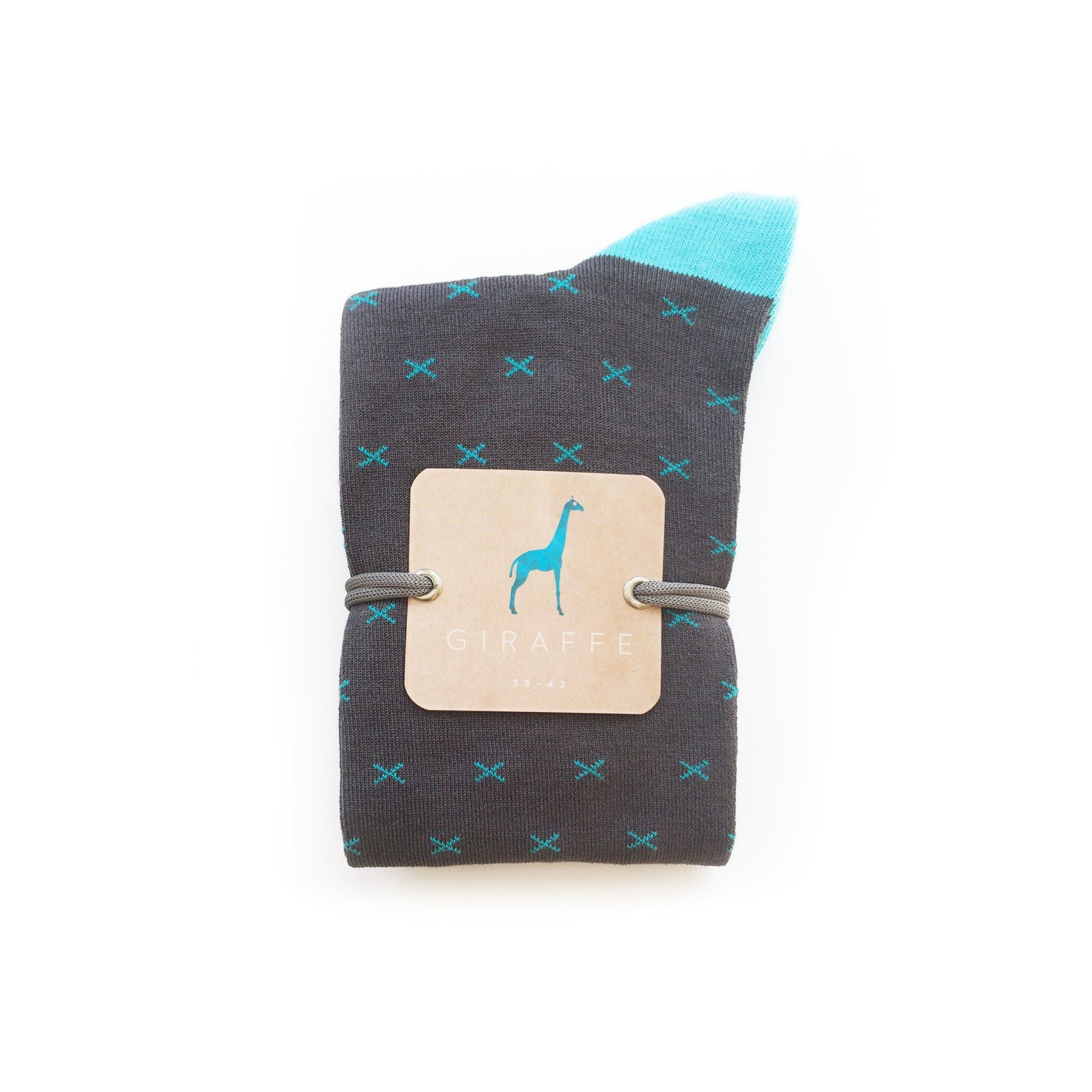 Giraffe Cool | Dark Grey and Blue Cross Mercerized And Brushed Cotton Socks Closed