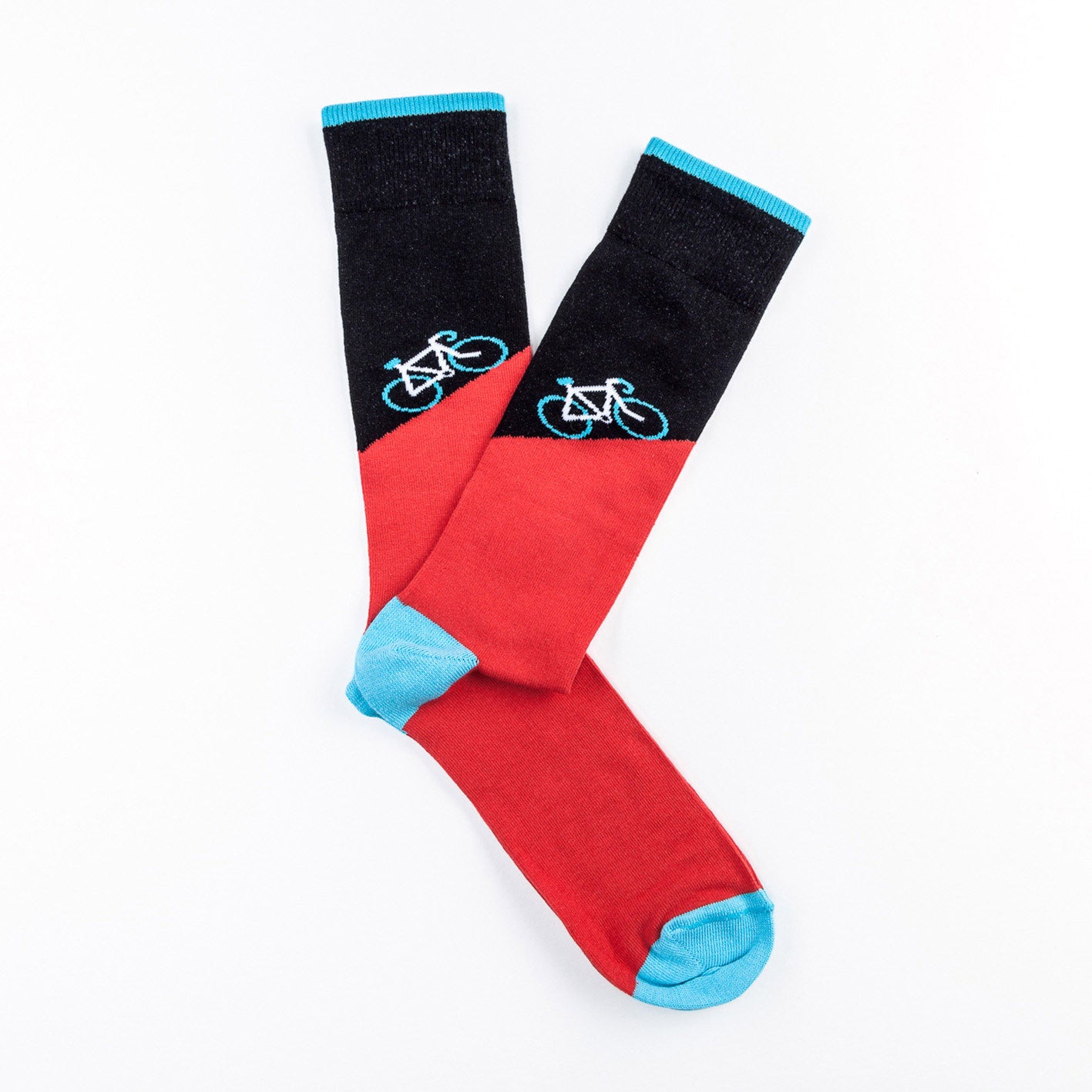 Giraffe Cool | Black And Blue With White Bicycles Brushed Cotton Socks open