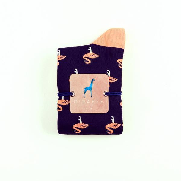 Giraffe Cool | Black And Pink Flamingos Microfiber Socks Closed