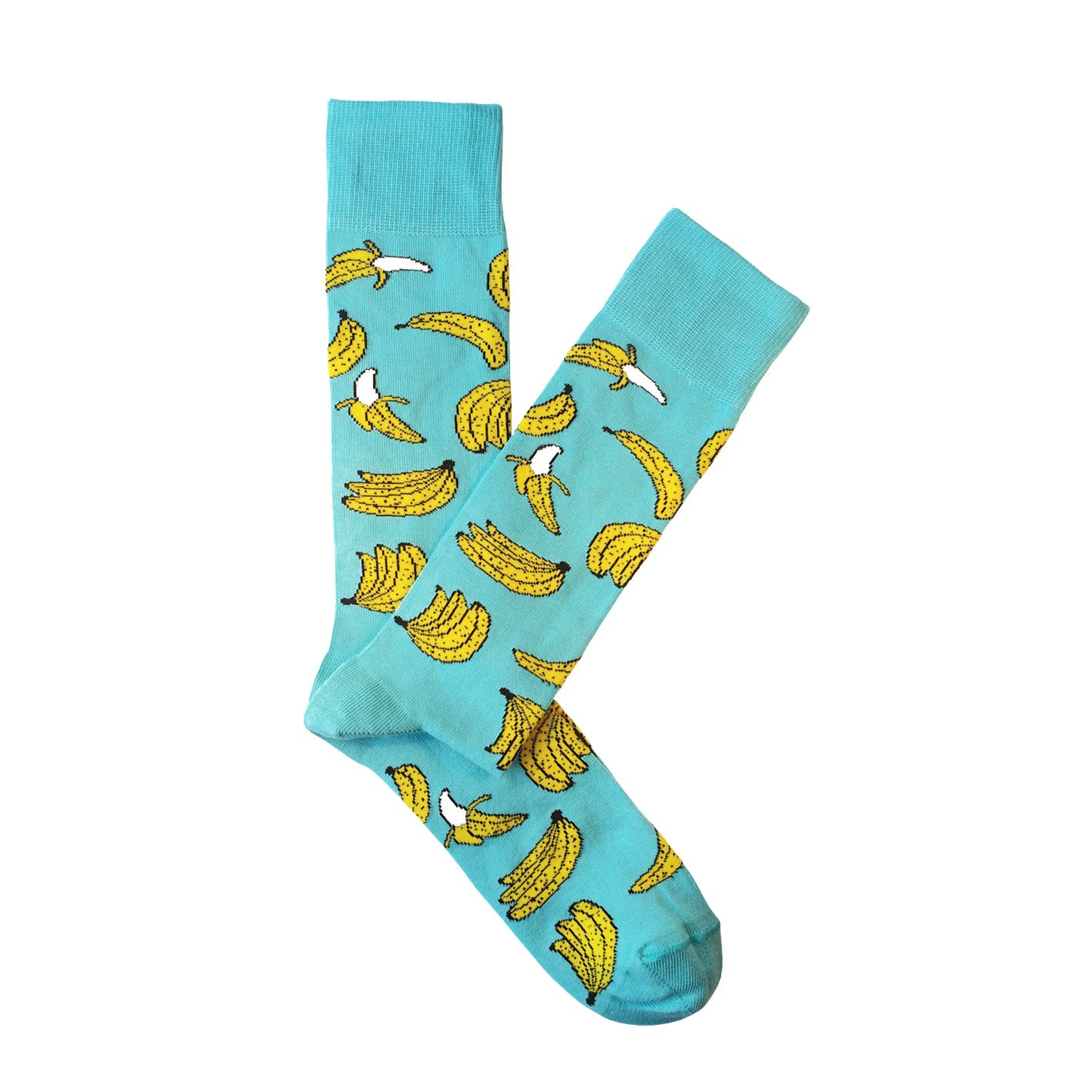 Giraffe Cool | Blue Yellow Bananas Brushed Cotton Socks Open