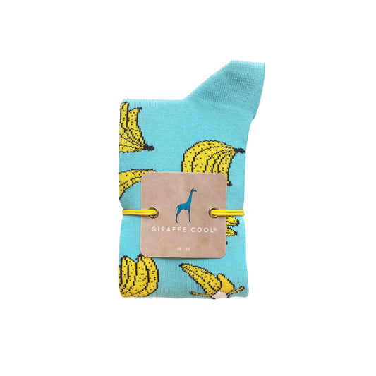 Giraffe Cool | Blue Yellow Bananas Brushed Cotton Socks Closed
