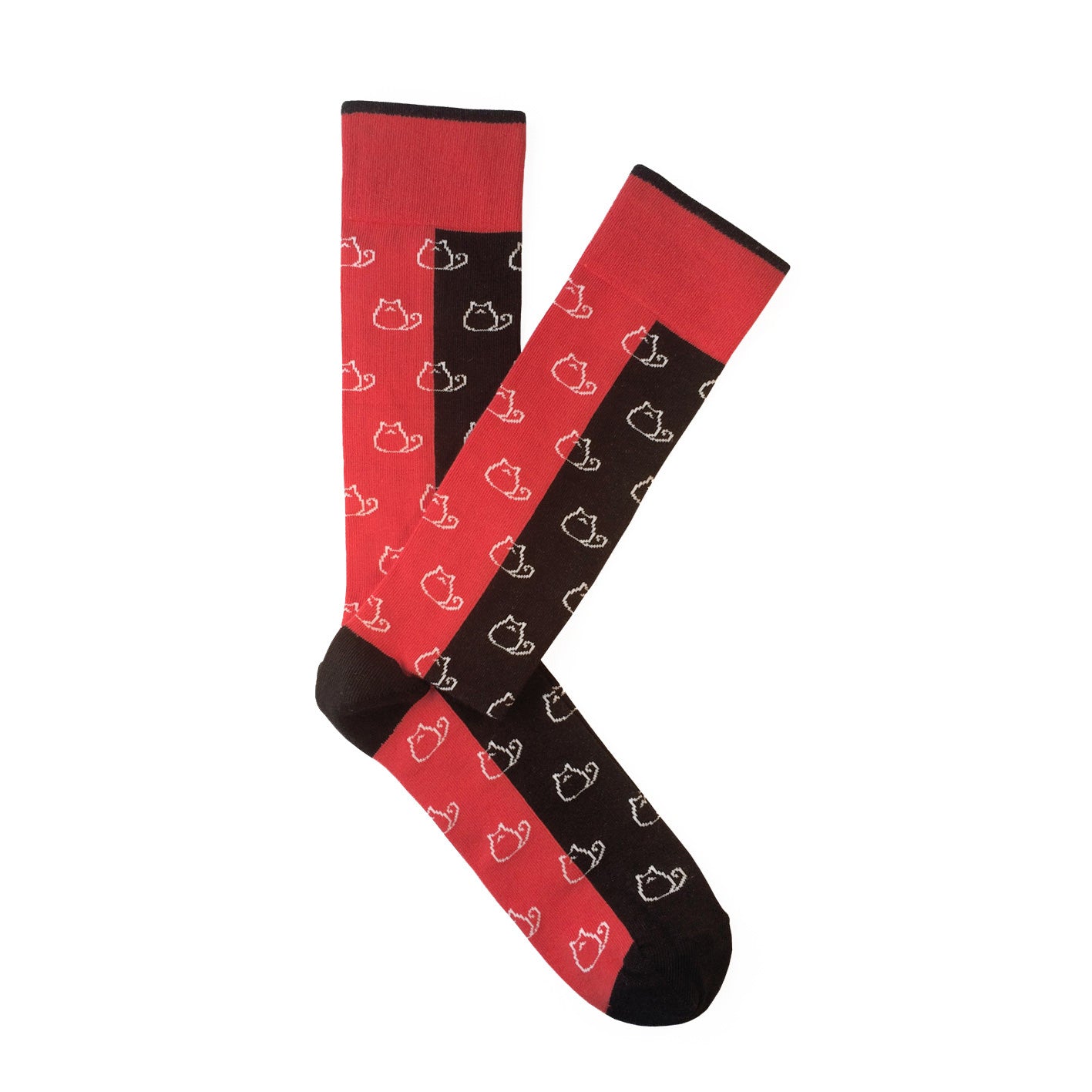 Giraffe Cool | Black Red and White Cats Brushed Cotton Socks Open