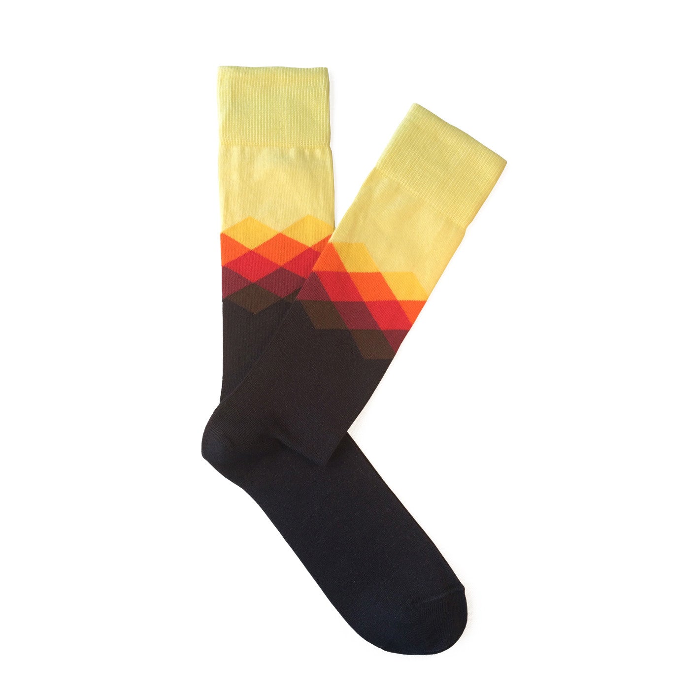 Giraffe Cool | Kaleidoscope Black Yellow Orange Brushed Cotton Socks Open