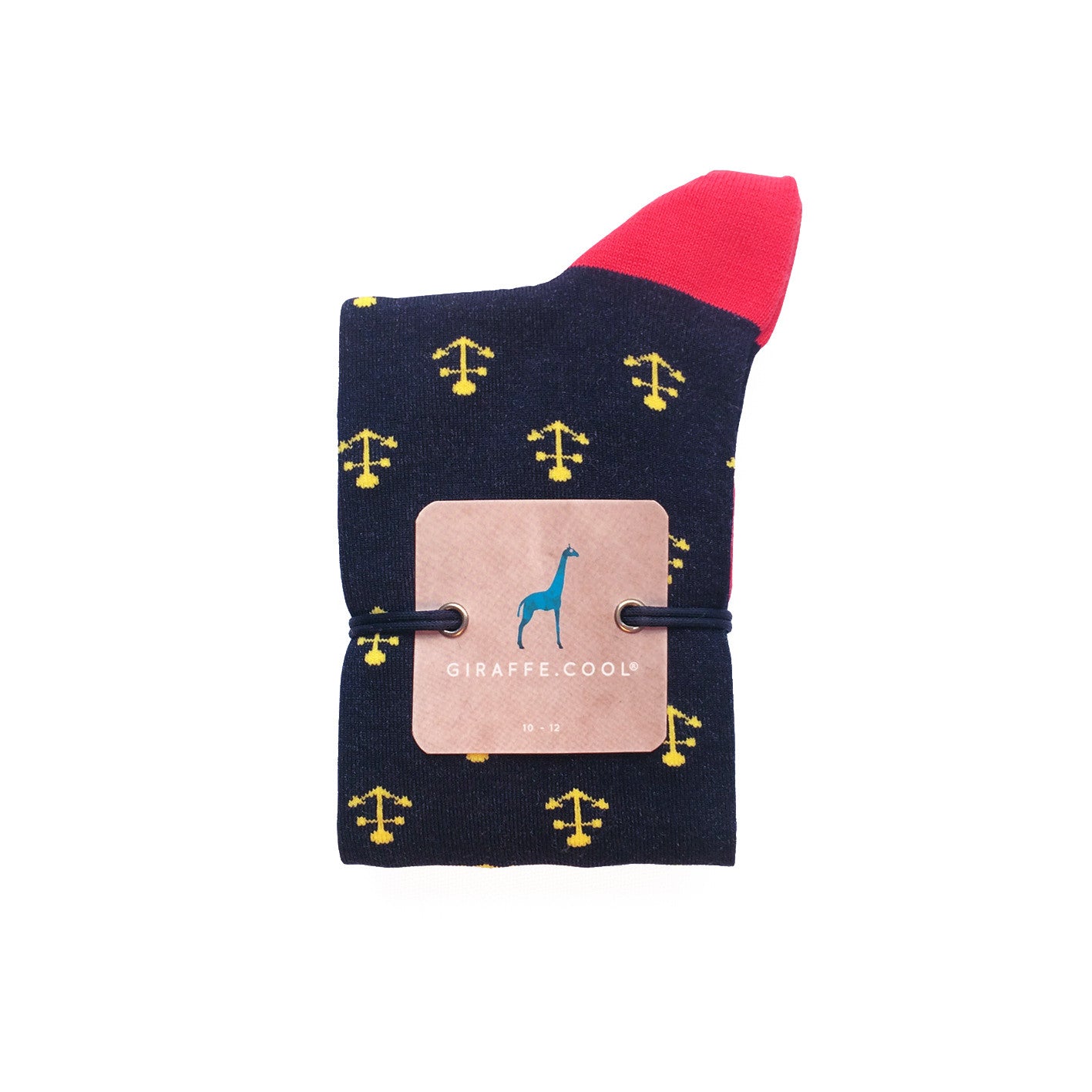 Giraffe Cool | Dark Blue Red And Yellow Anchors Mercerized And Brushed Cotton Socks Closed