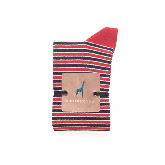 Giraffe Cool | Blue Red And White Stripes Brushed Cotton Socks Closed