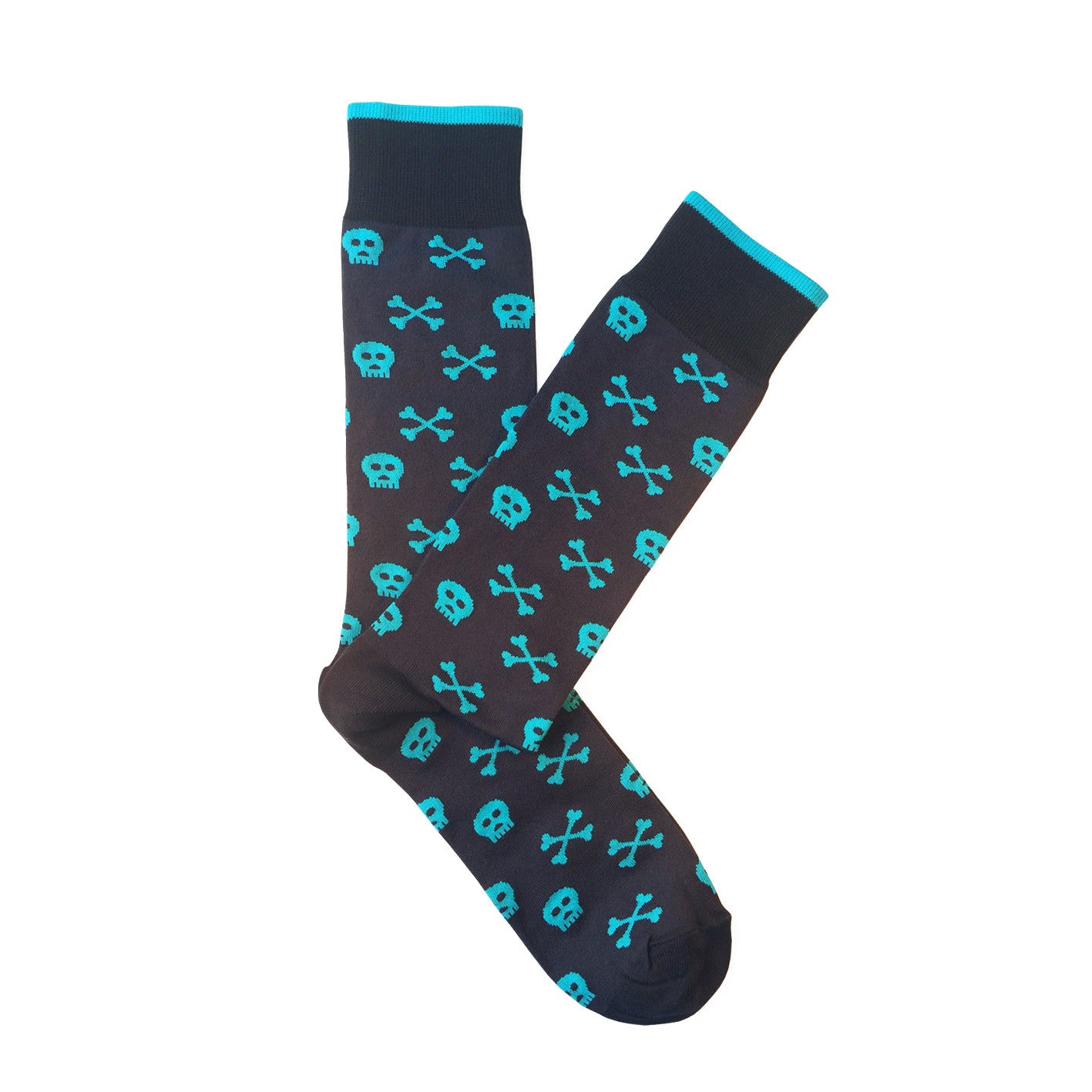 Giraffe Cool | Dark Blue And Light Blue Skulls And Bones Microfiber Socks open
