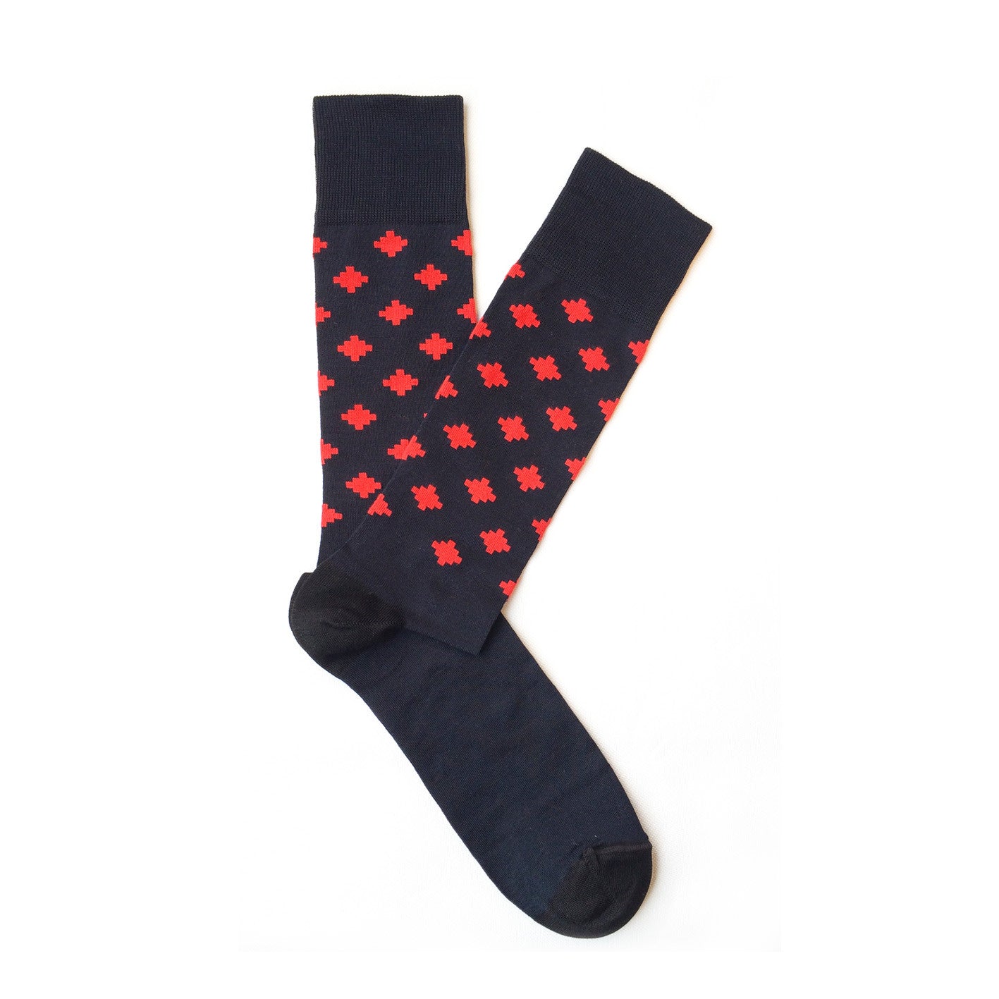 Giraffecool-Giraffe-Cool-Brand-Black-Red-Pixelated-Dots-Pixel-Mercerized-And-Brushed-Cotton-Fashion-Socks-Open-Pair