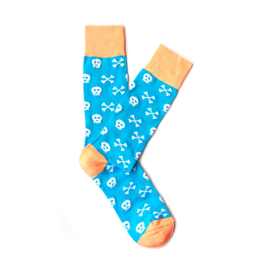 Giraffecool-Giraffe-Cool-Brand-Blue-Orange-And-White-Skulls-And-Bones-Microfiber-Fashion-Socks-Open-Pair