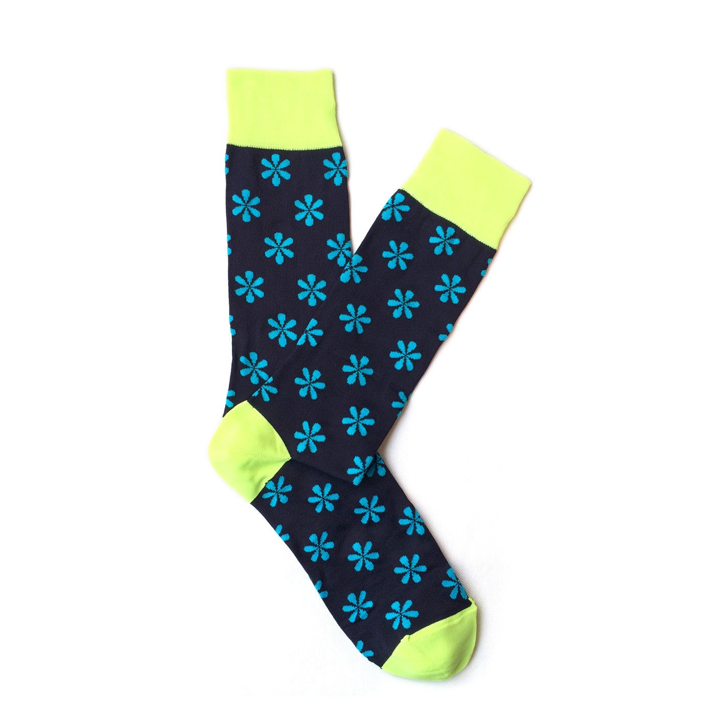 Giraffecool-Giraffe-Cool-DarkBlue-Yellow-Blue-Flowers-Microfiber-Fashion-Socks-Open-Pair