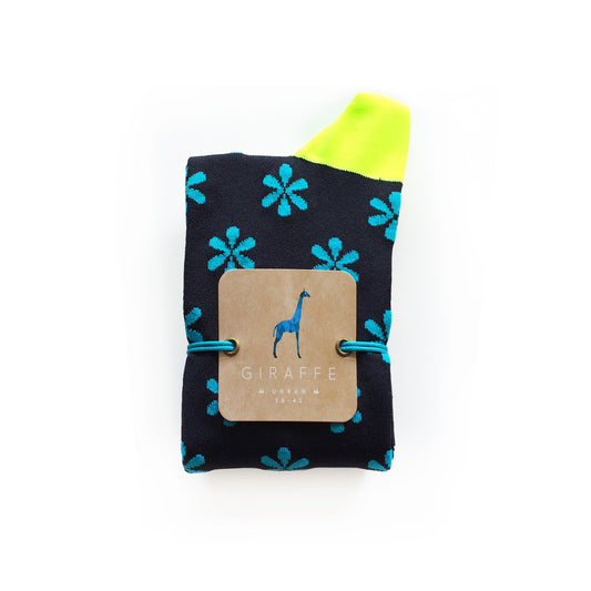 Giraffecool-Giraffe-Cool-DarkBlue-Yellow-Blue-Flowers-Microfiber-Fashion-Socks-Close