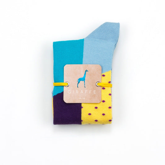 Giraffe Cool | Light Colours and Purple Dots Brushed Cotton Socks Closed