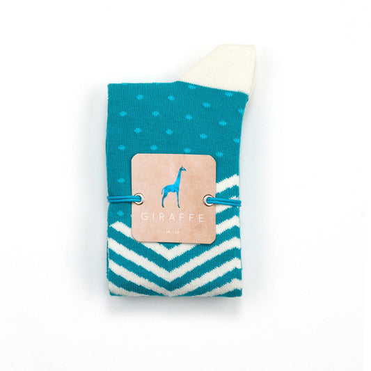 Giraffecool-Giraffe-Cool-Brand-Aquamarine-Blue-Dots-And-Diagonal-White-Stripes-Cotton-Fashion-Socks-Closed