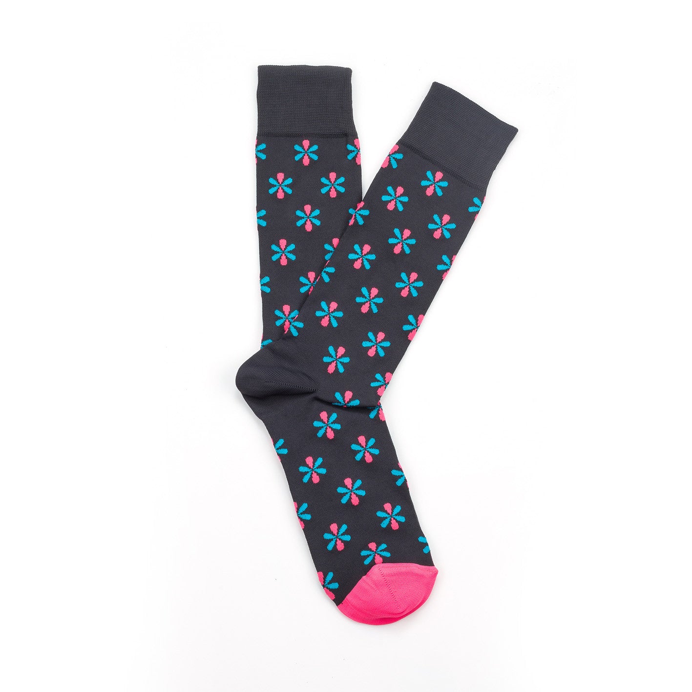 Giraffecool-Giraffe-Cool-Brand-Dark-Grey-Blue-And-Pink-Flowers-Microfiber-Fashion-Socks-Open-Pair