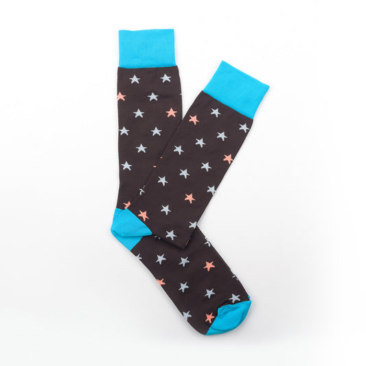 Giraffecool-Giraffe-Cool-Brand-Brown-Blue-And-White-Orange-Stars-Microfiber-Fashion-Socks-Open-Pair