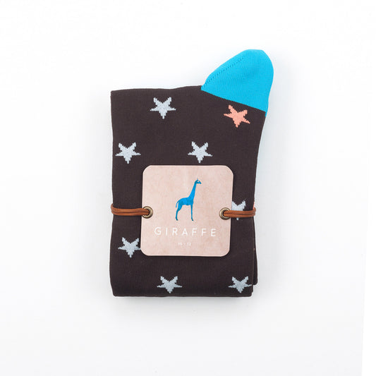 Giraffecool-Giraffe-Cool-Brand-Brown-Blue-And-White-Orange-Stars-Microfiber-Fashion-Socks-Close