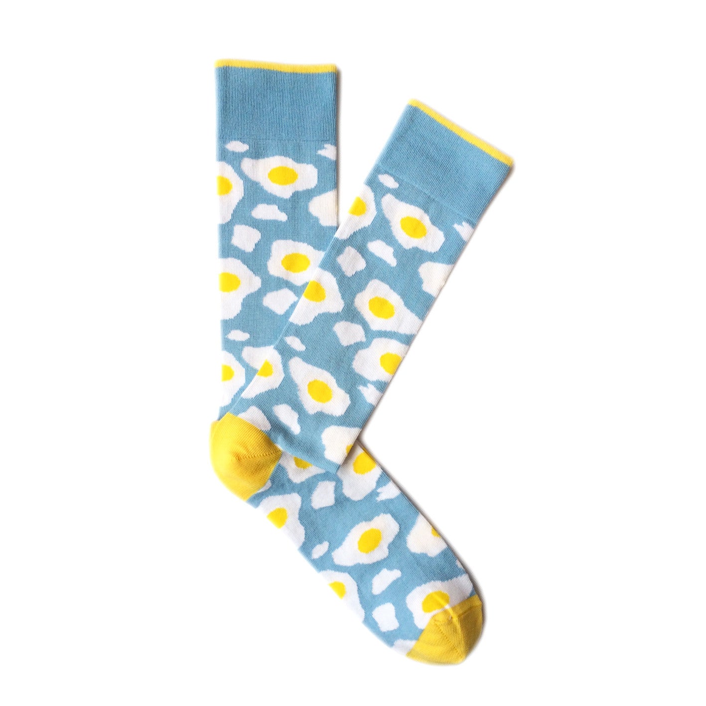 Giraffecool-Giraffe-Cool-Blue-Yellow-White-Clouds-And-Eggs-Brushed-Cotton-Fashion-Socks-Pair-Open
