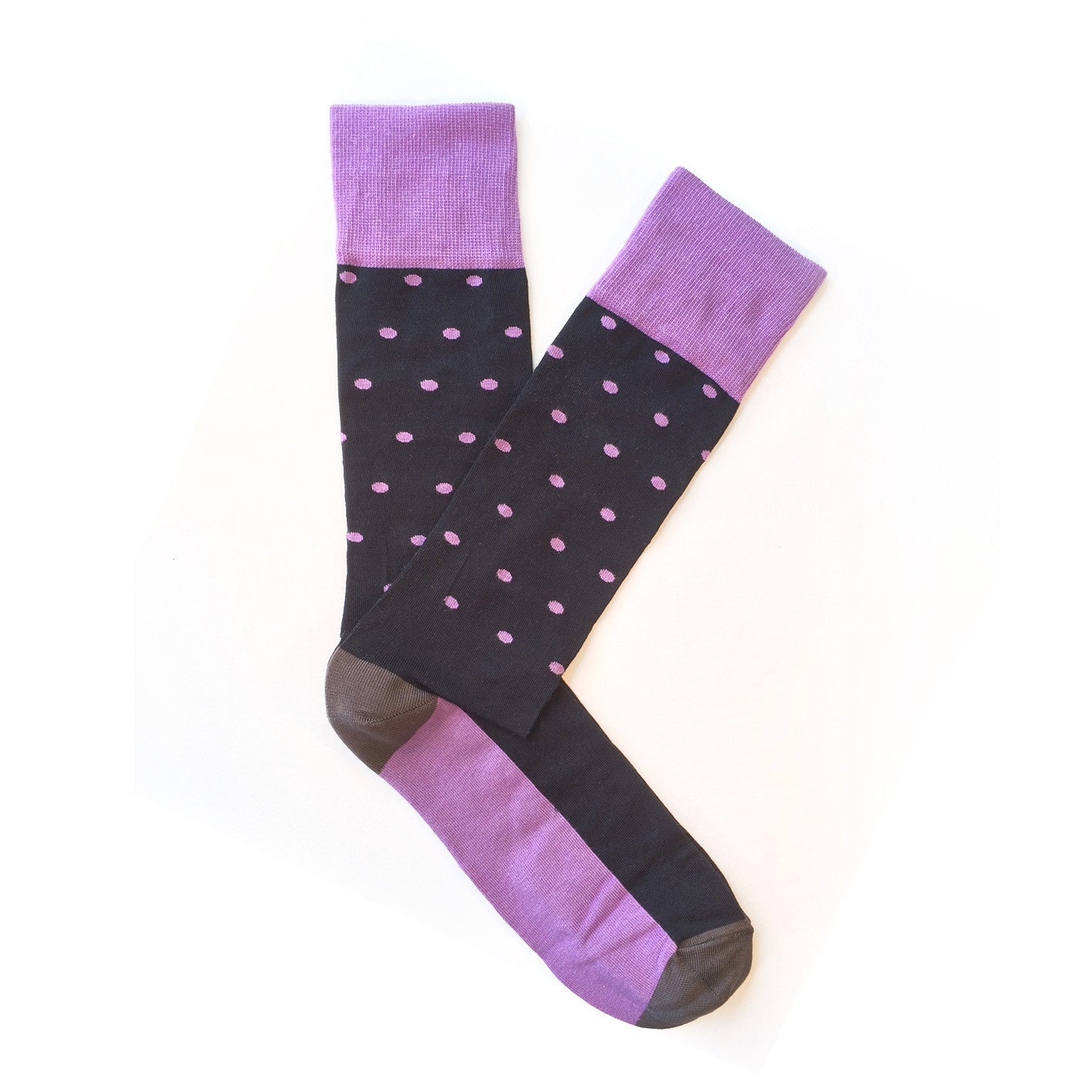 Giraffe Cool | Black and Purple Dots Mercerized Cotton Socks Open