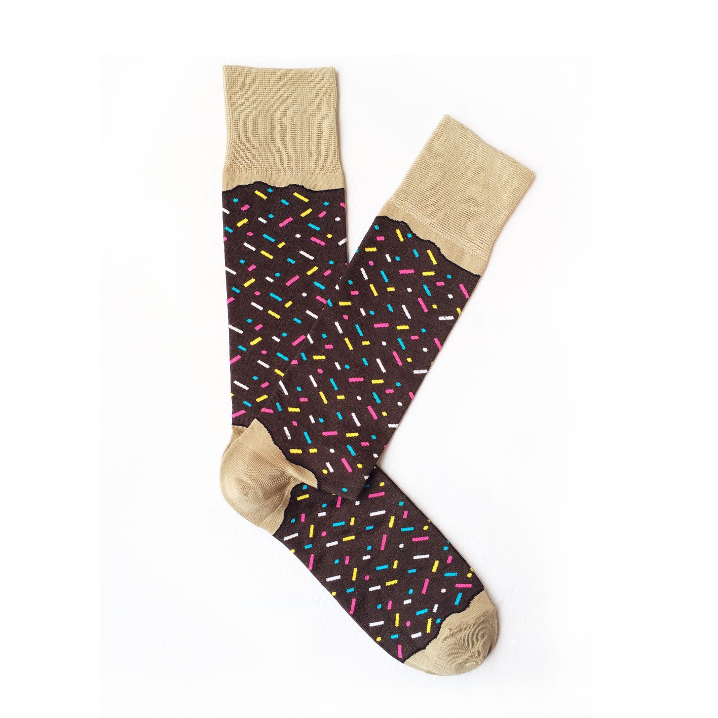 giraffecool-giraffe-cool-brand-chocolate-donut-brown-light-cream-and-colour-sparkles-Mercerized-And-Brushed-Cotton-Fashion-Socks-Pair-Open