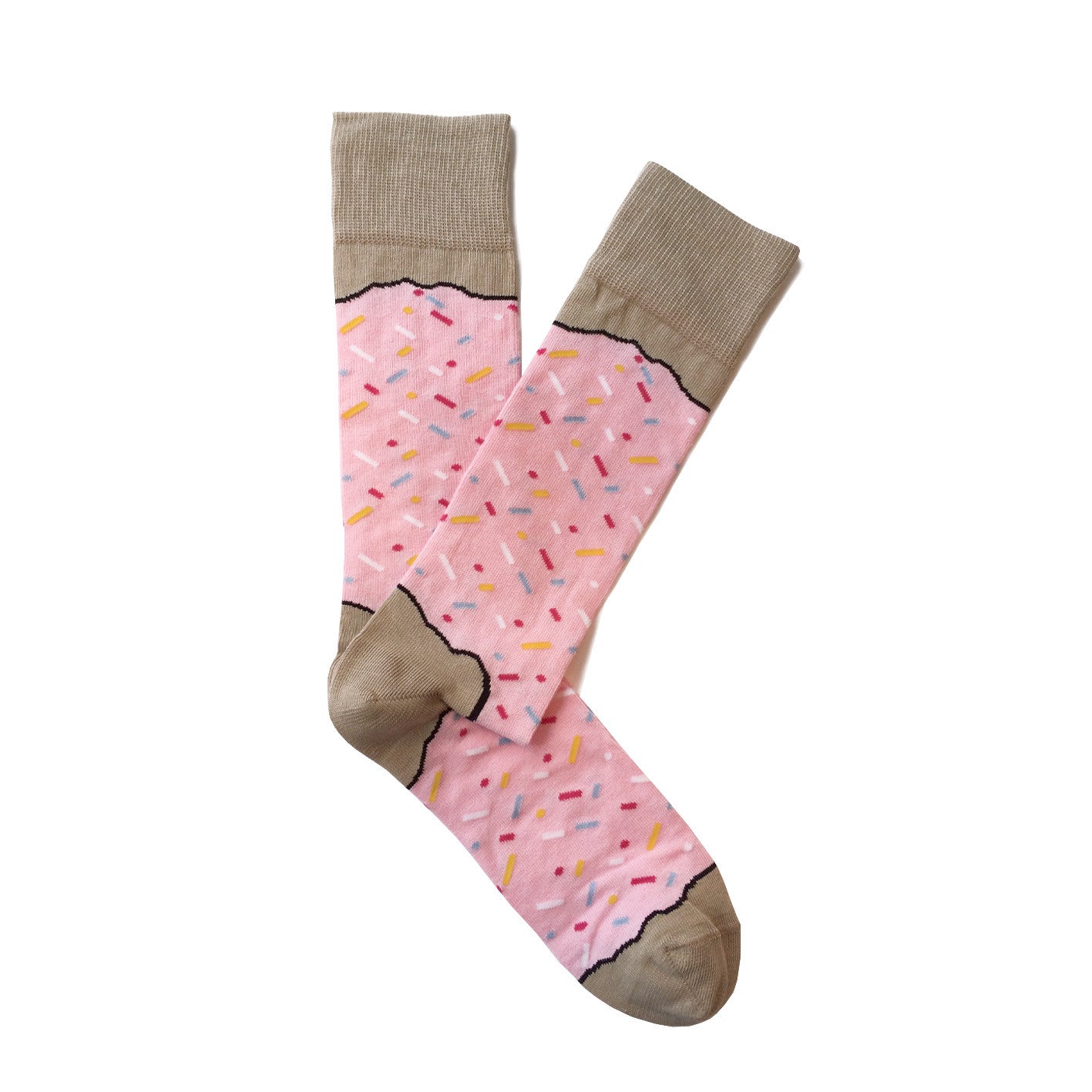 Giraffecool-giraffe-cool-brand-strawberry-donut-pink-light-cream-and-colour-sparkles-Mercerized-And-Brushed-Cotton-Fashion-Socks-Open-Pair