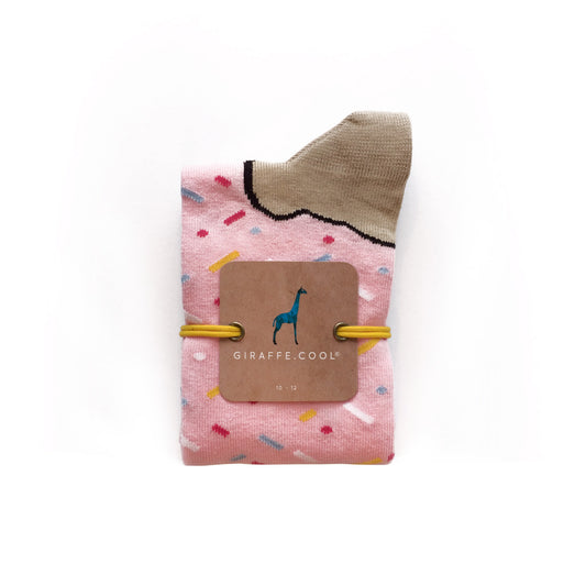 Giraffecool-giraffe-cool-brand-strawberry-donut-pink-light-cream-and-colour-sparkles-Mercerized-And-Brushed-Cotton-Fashion-Socks-Close